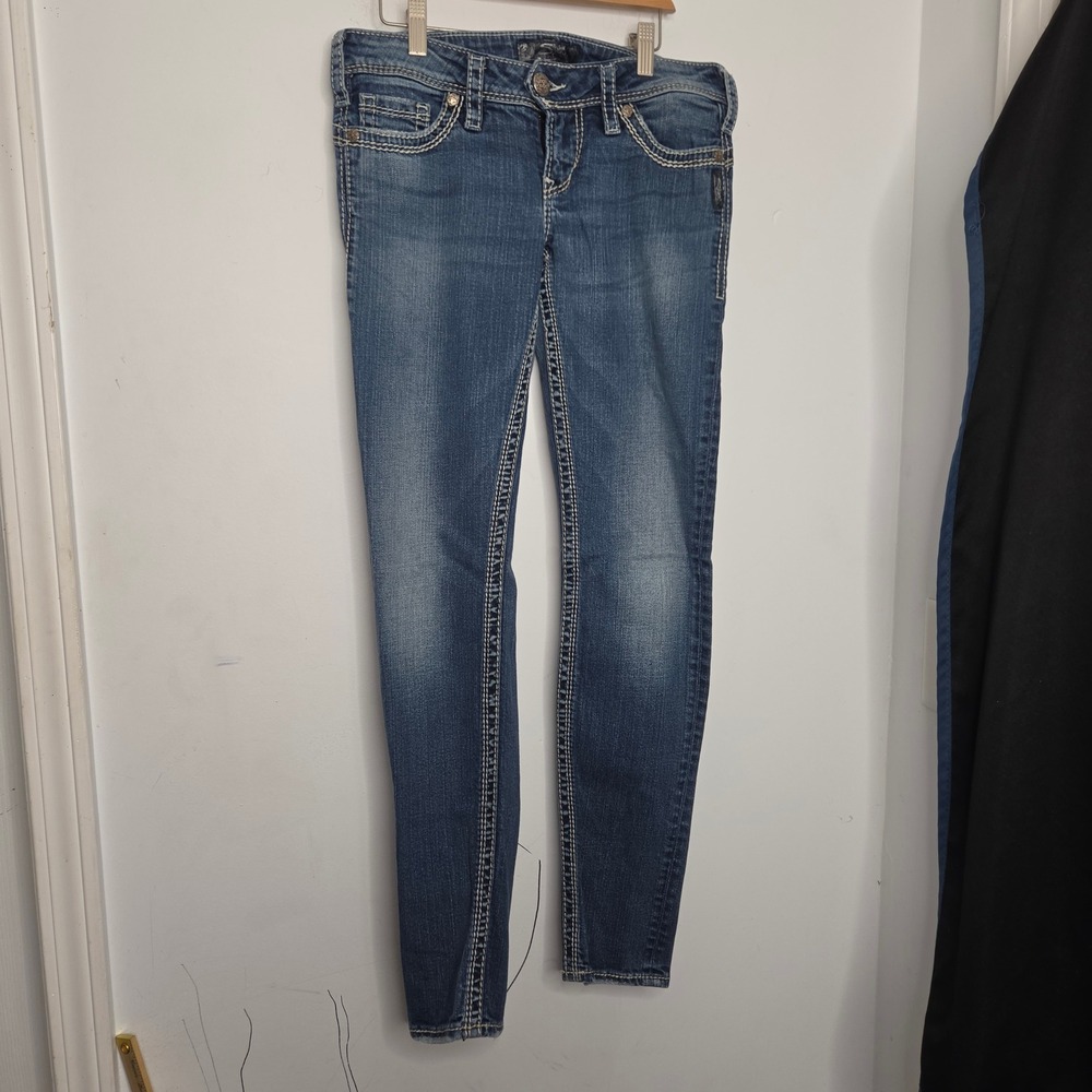 Silver Jeans Co Camden Rose Skinny Jeans W28 L31 Medium Wash Contrast Stitch Low